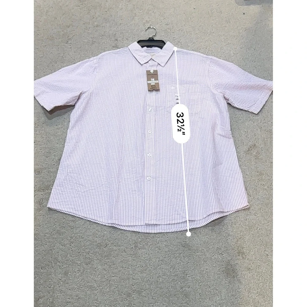 Dockers Mens Seersucker Shirt Pink White Striped Short Sleeve Button Down Large‎